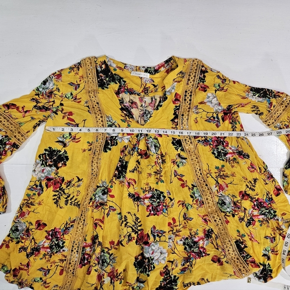 Anthropologie R. Vivimos yellow floral long sleeve blouse women's size large - Picture 3 of 8